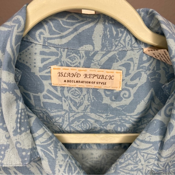 Island Republic 100% Silk Hawaiian Shirt Blue Print Sz XLarge - Picture 2 of 7
